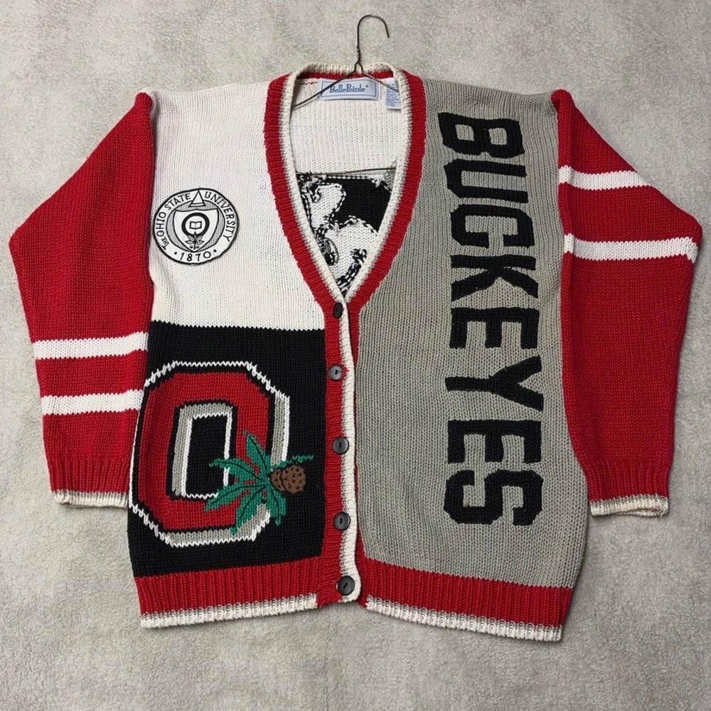 Vintage Ohio State Buckeyes NCAA VARSITY Sports Knit Cardigan Sweater Size S